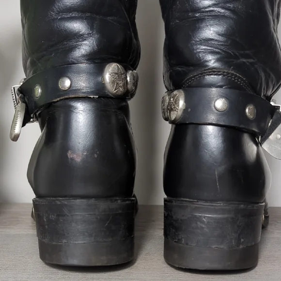 Vtg 90s Black Leather Harley Davidson Motorcycle Harness Boots Men's 11 Goodyear - Picture 8 of 16